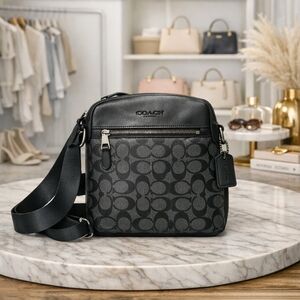 Coach Unisex Signature Black and Gray Crossbody Bag